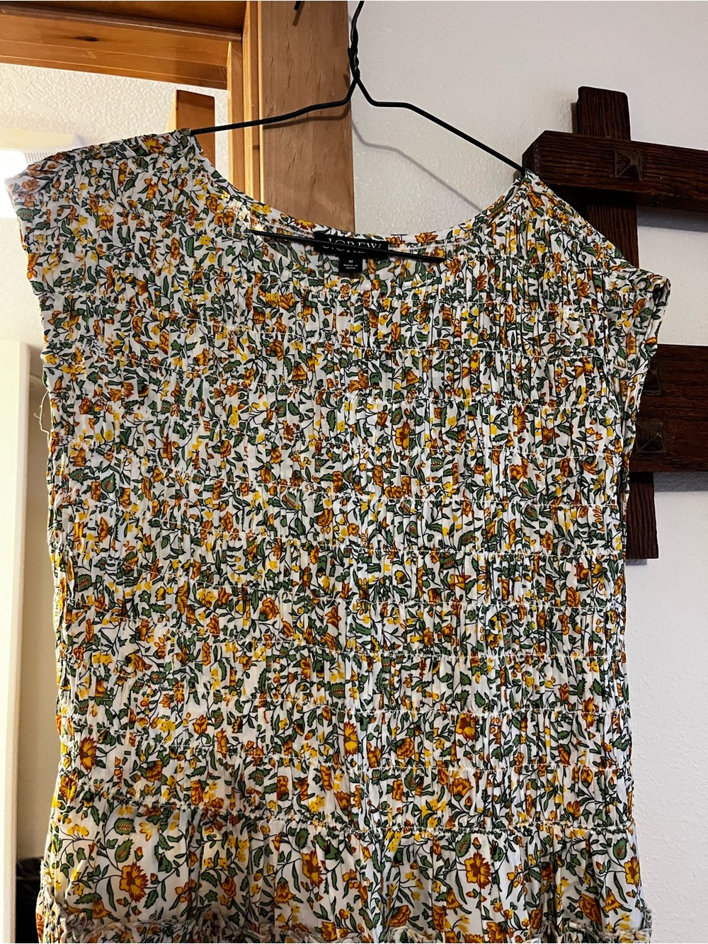 White Floral Smocked Cap Sleeve Top - Yellow & Green